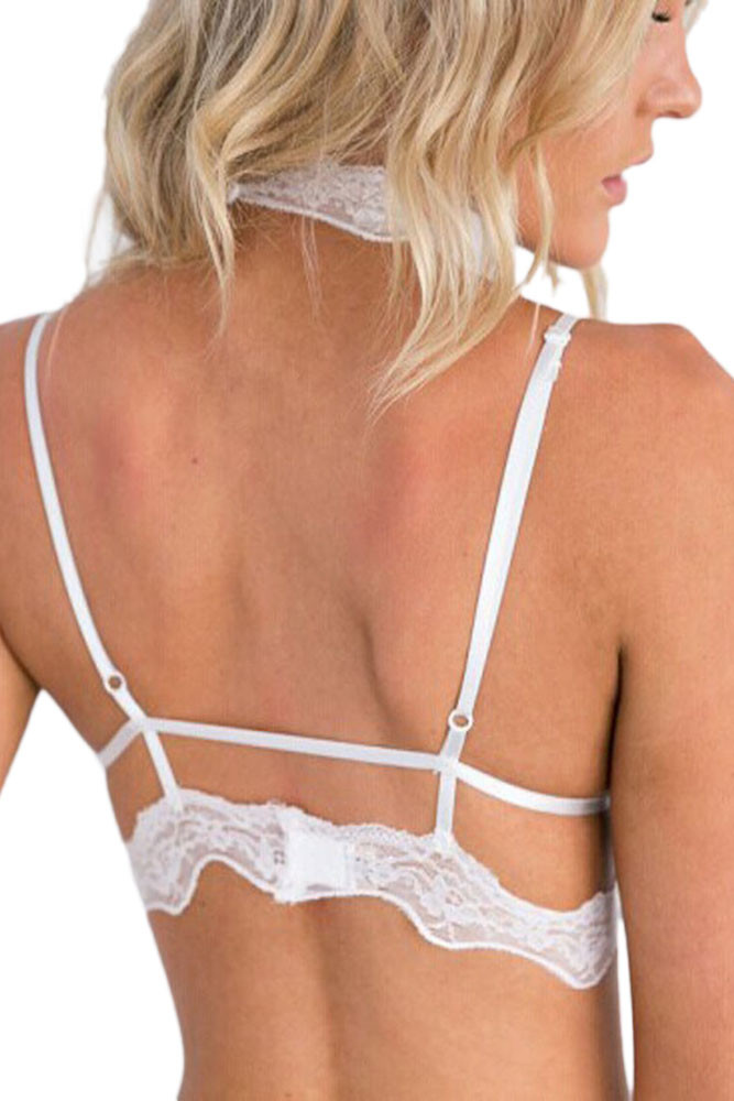 White Seductive Strappy Choker Lace Bra Lingerie