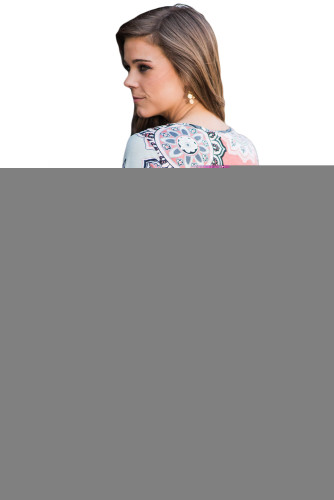 Grey Boho Print Crisscross V Neck Casual Shirt