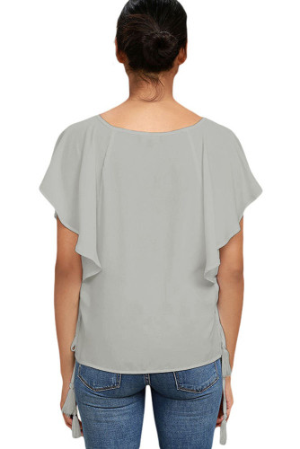 Gray Butterfly Sleeve Top with Tasseled Ties