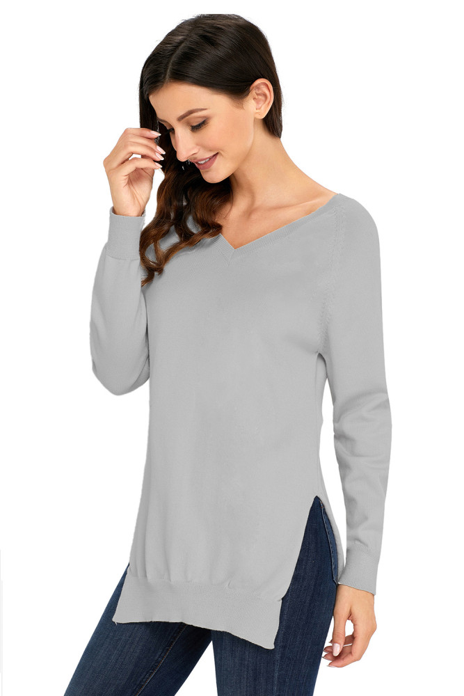 Heather Grey V Neck Sweater
