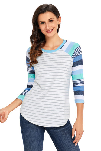 Light Blue Stripes Raglan Sleeve Top