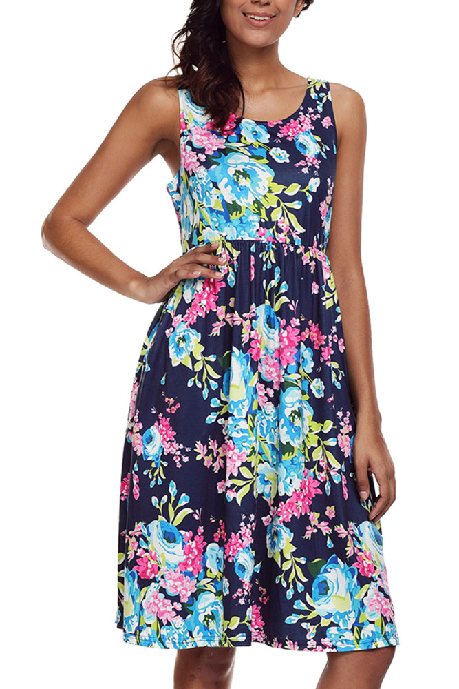 Fall in Love with Floral Print Boho Dress in Navy