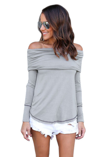 Gray Off The Shoulder Long Sleeve Top