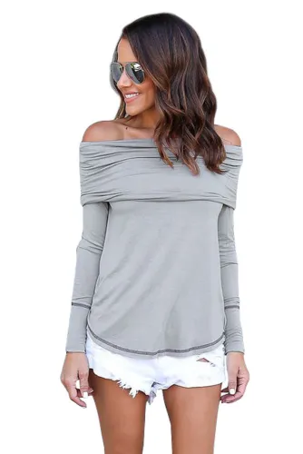 Gray Off The Shoulder Long Sleeve Top