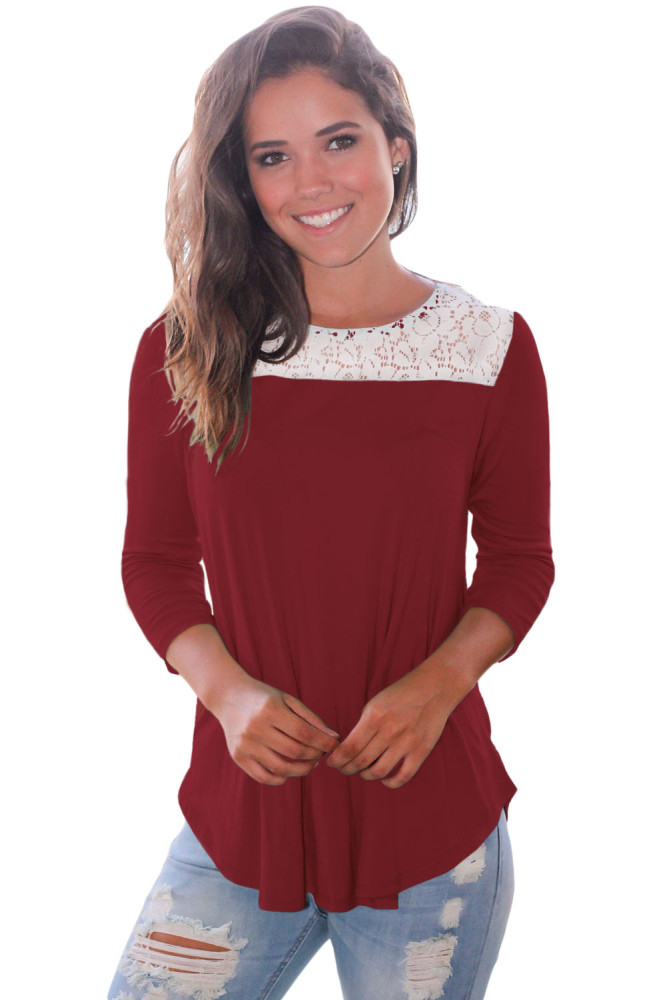 Claret Lace Shoulder Low Cut Back Top