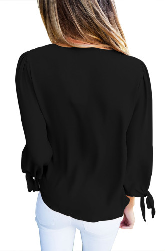 Black Bow-tie Sleeved Blouse with Necktie