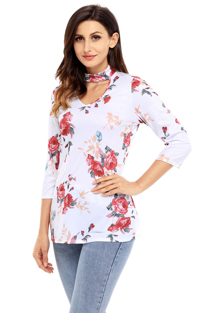 Floral Choker Top in White