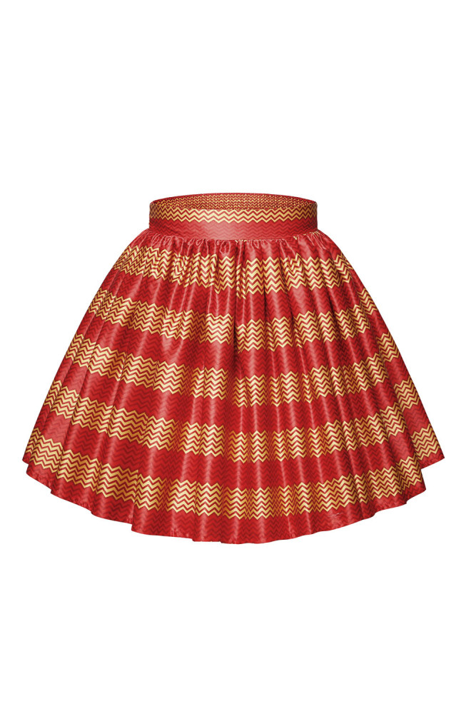 Red Orange Print Skater African Style Mini Skirt