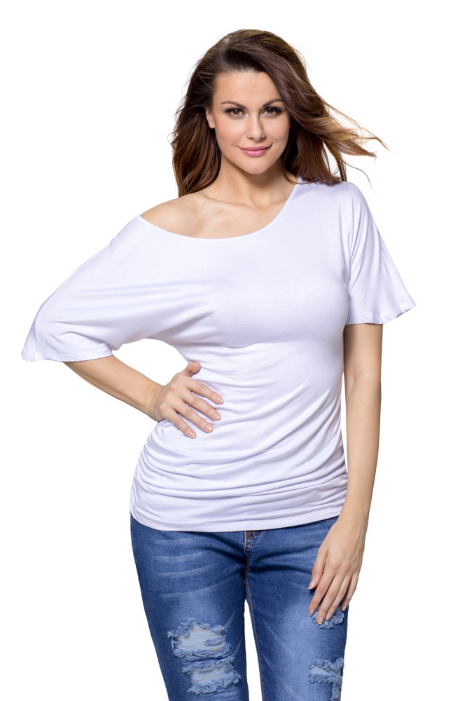White Half Sleeves Ruched Tunic Top
