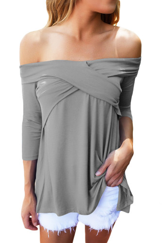 Gray Cross Front Off The Shoulder Top
