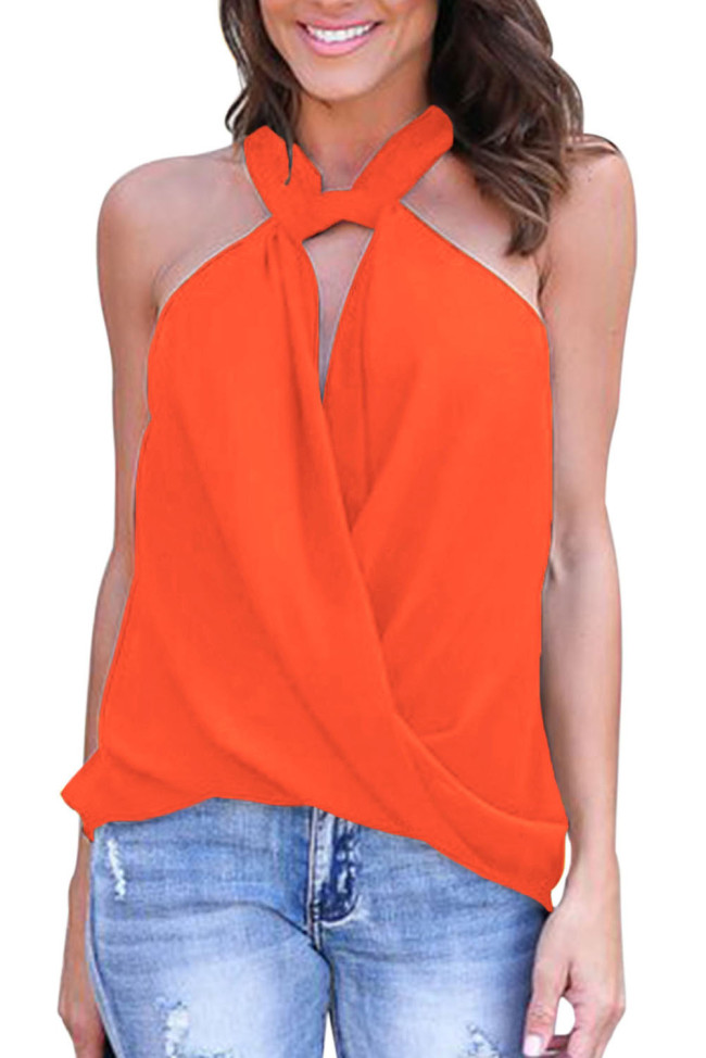 Orange Athena Drape Wrapped Tank Top