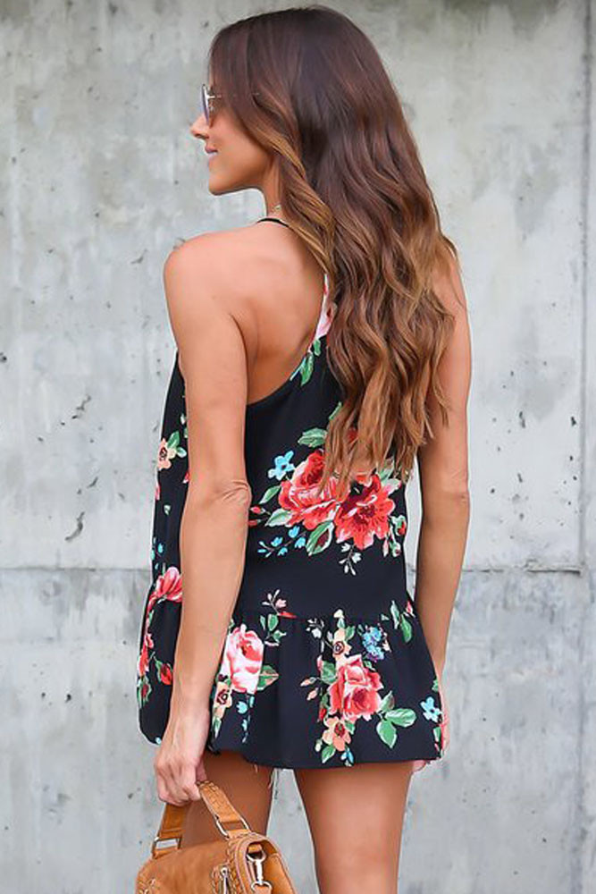 Flounced Navy Floral Racerback Tank