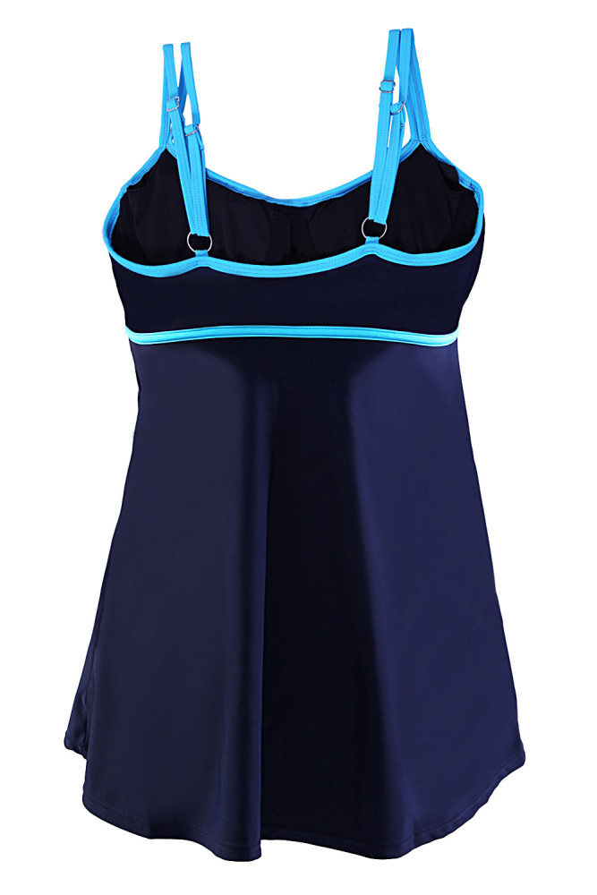 Stylish Double Shoulder Straps Navy One-piece Swimdress