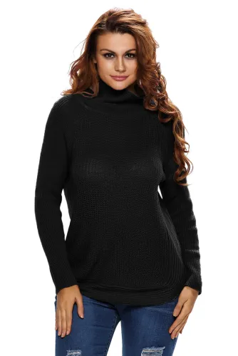 Black High Neck Pullover Side Zipped Sweater Top