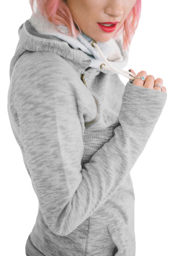 Heather Grey Double Hooded Sweatshirt