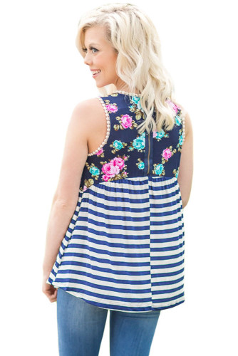 Navy Stripes and Floral Womens Tank