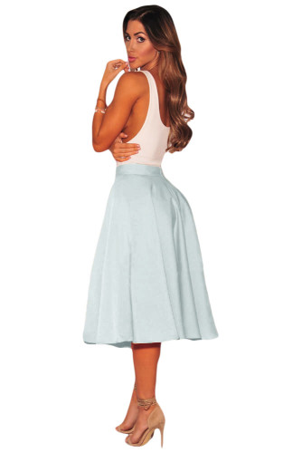 Grey Flared A-Line Midi Skirt