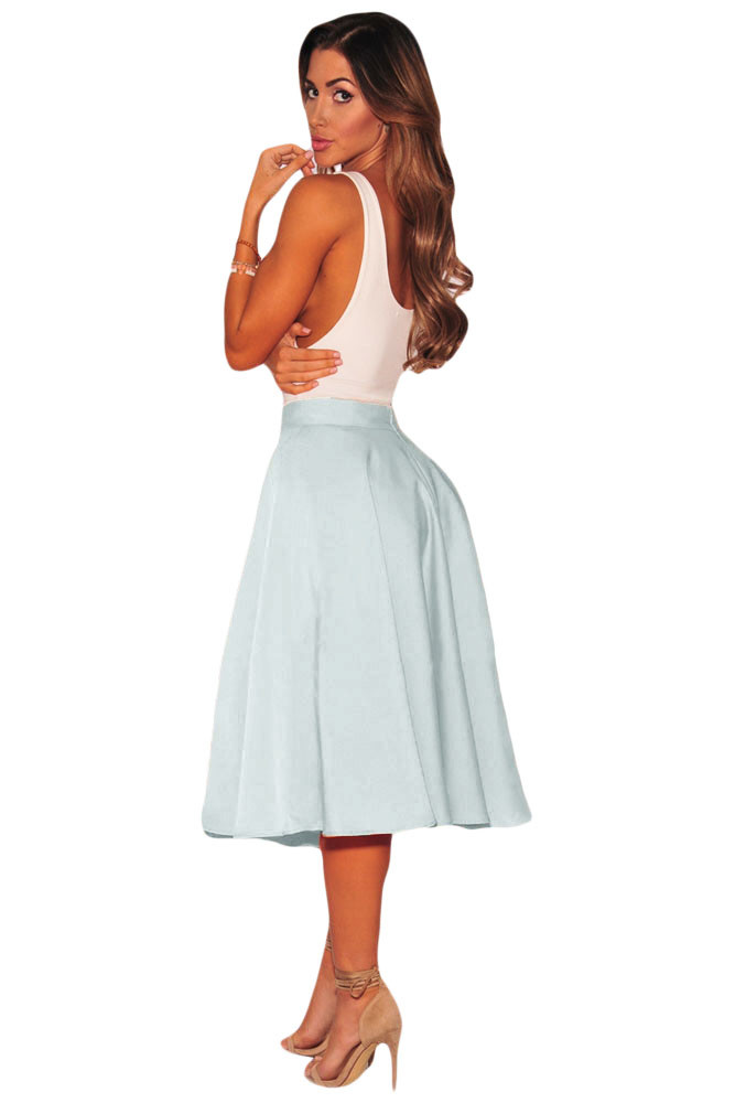 Grey Flared A-Line Midi Skirt