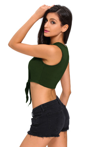 Army Green Tie Front Sleeveless Crop Top