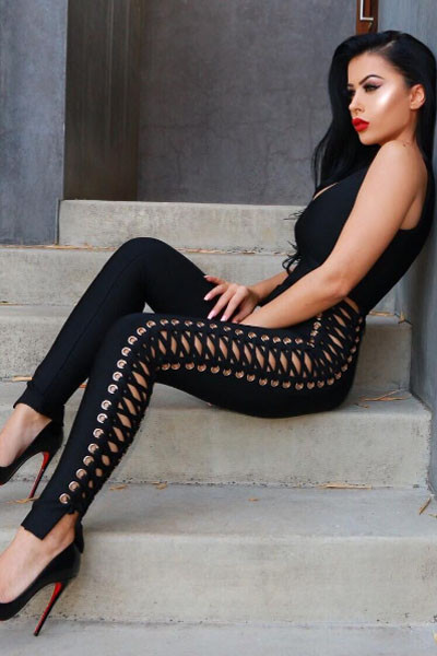 Black Lace Up Side Sleeveless Bandage Jumpsuit