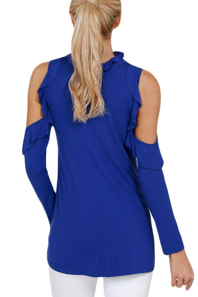 Blue Cold Shoulder Ruffle Top