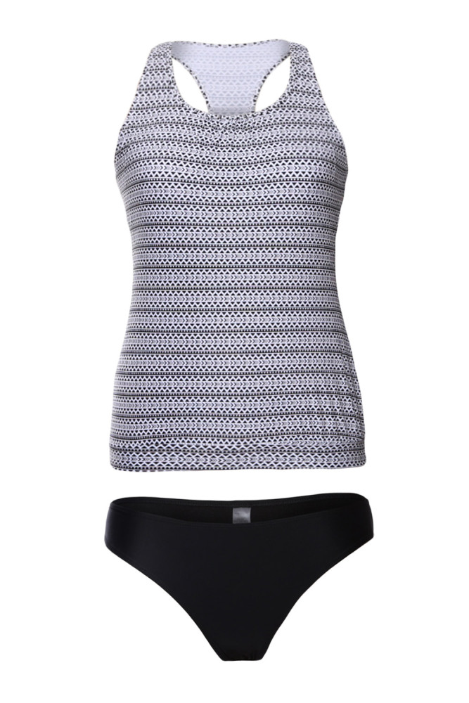 Monochrome Beach Ethnic Print 2pcs Tankini Swimsuit