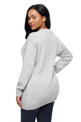Gray Chic Long Sleeve Sweater with Lace up Neckline