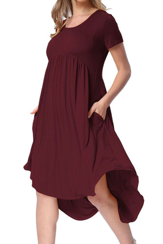 Rufous Short Sleeve High Low Pleated Casual Swing Dress