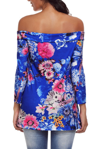 Blue Floral Off Shoulder Crisscross Top