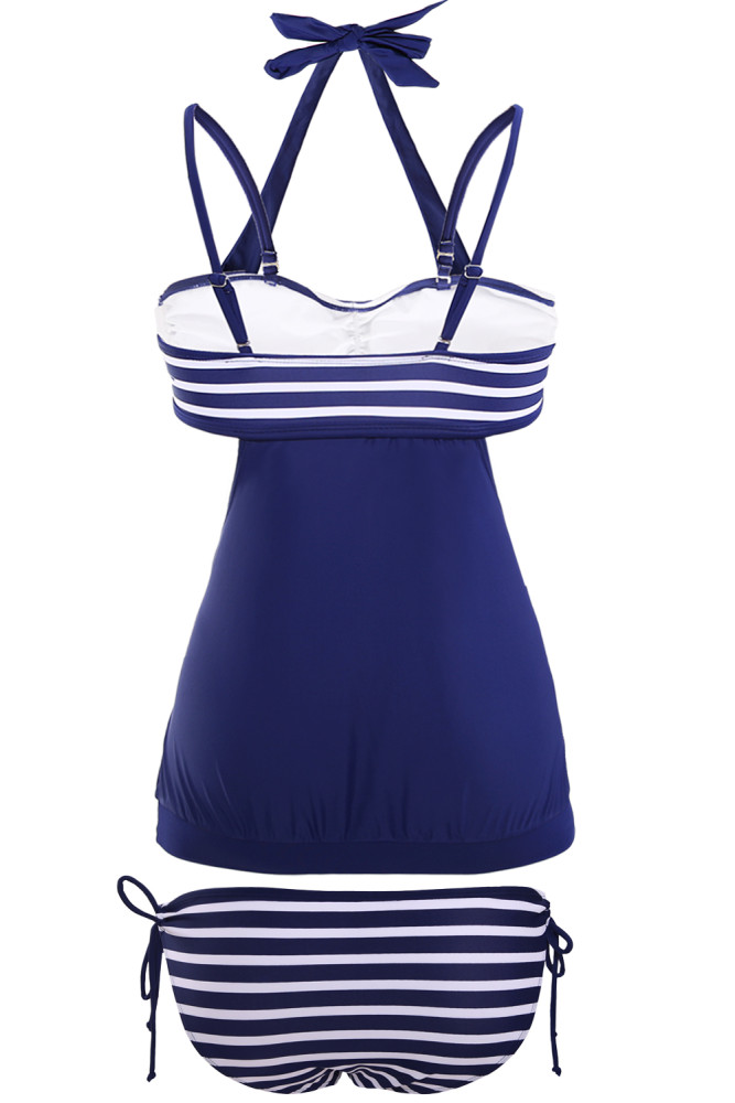 Navy White Stripes Navy Splice Tankini Swimsuit