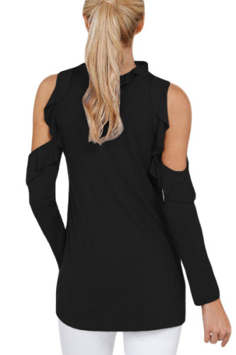 Black Cold Shoulder Ruffle Top