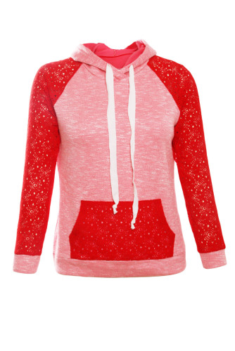 Coral Lace Accent Kangaroo Pocket Hoodie