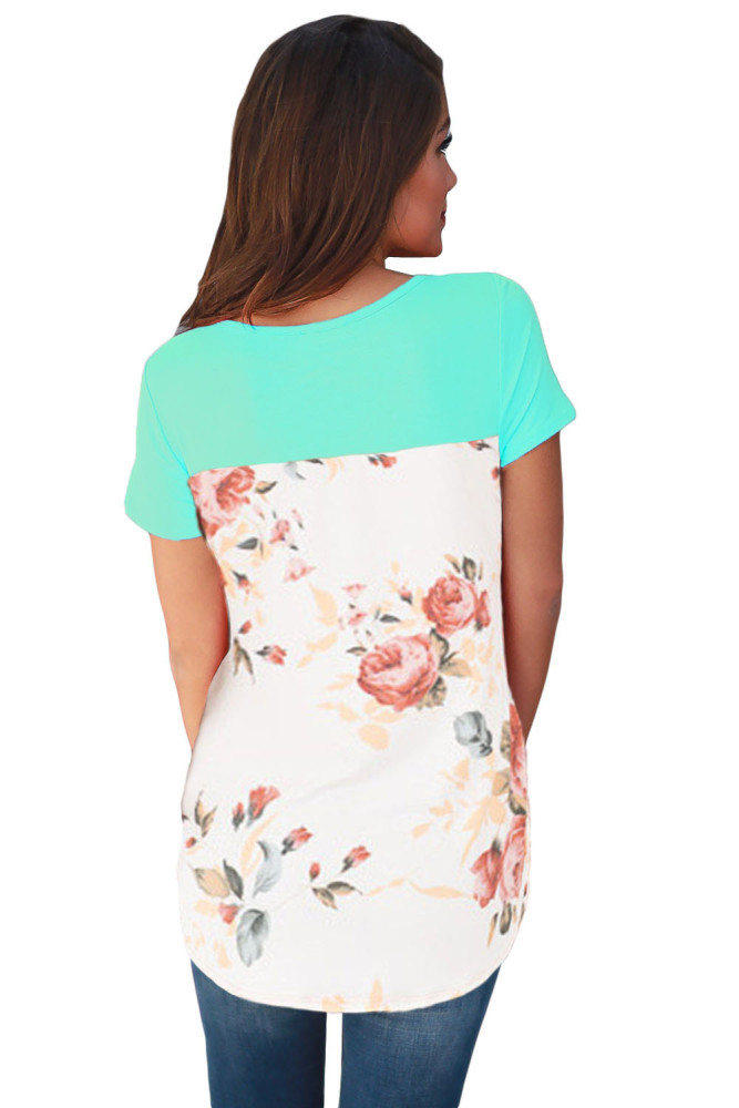 Mint Floral Print Lower Back T-shirt