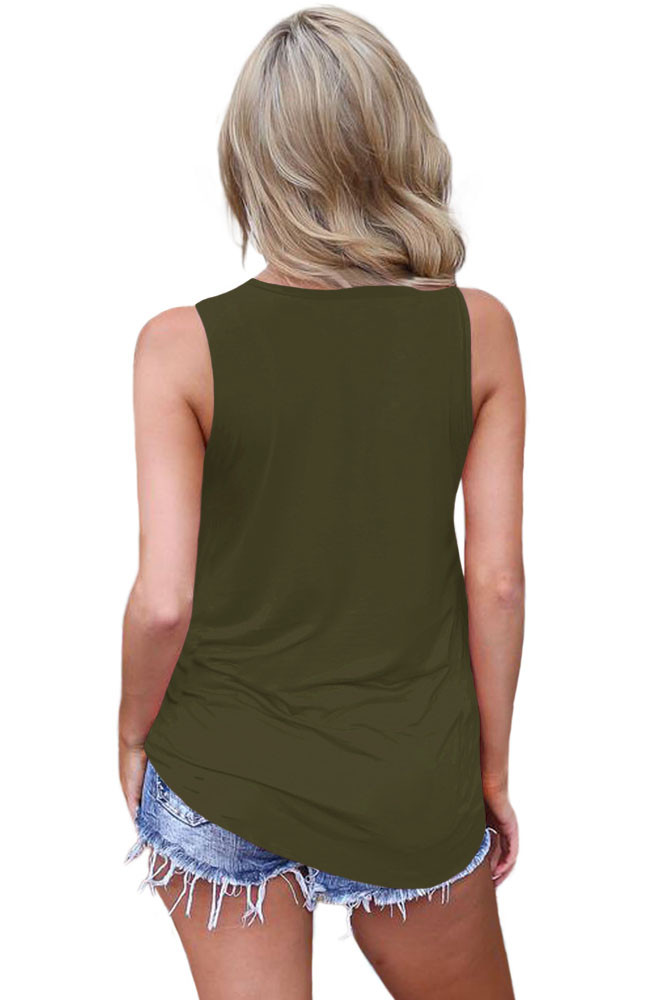 Army Green Crisscross V Neckline Women Tank Top