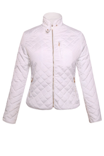 White Diamond Quilted High Neck Cotton Jacket