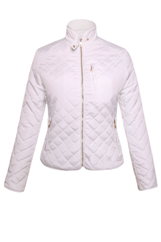 White Diamond Quilted High Neck Cotton Jacket