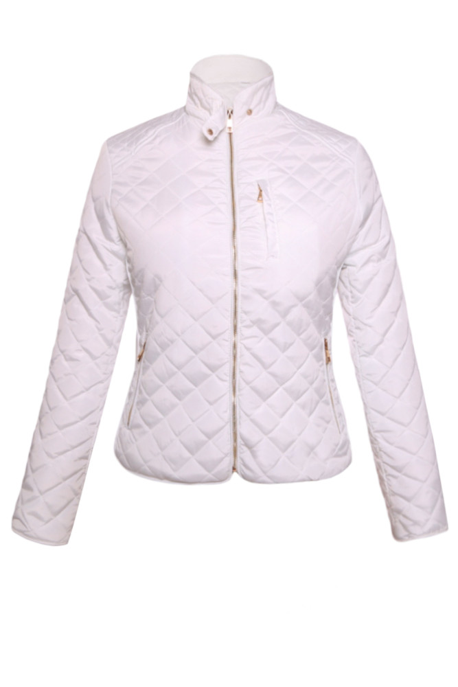 White Diamond Quilted High Neck Cotton Jacket