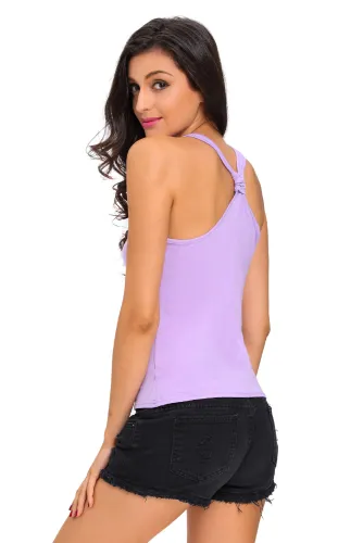 Purple Knot Back Casual Tank Top