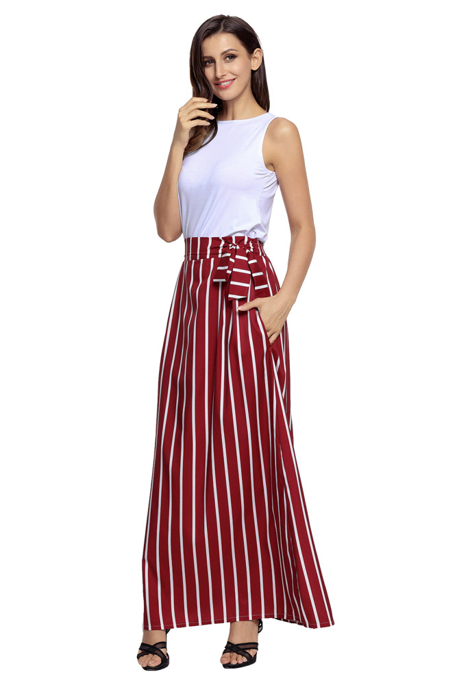 Burgundy Striped Maxi Skirt