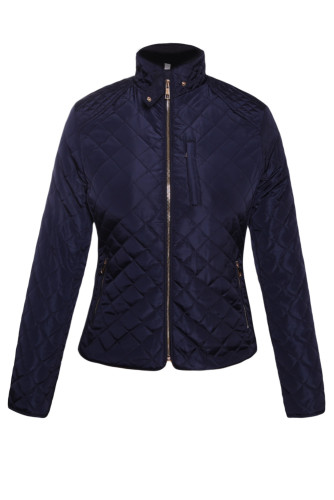 Navy Diamond Quilted High Neck Cotton Jacket
