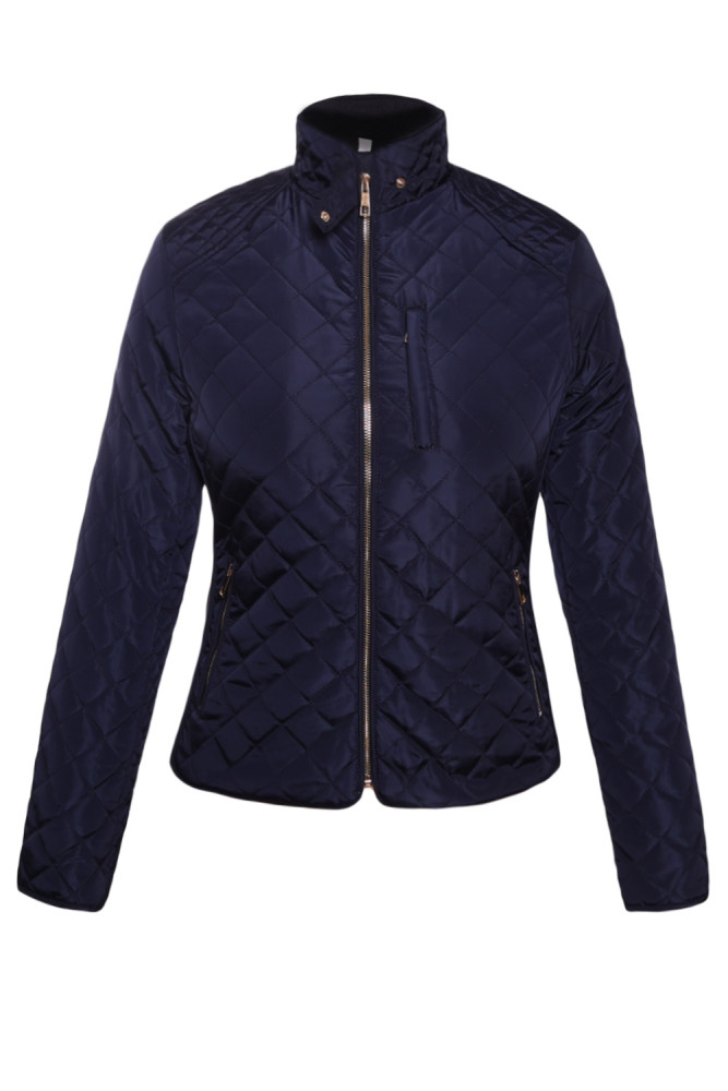 Navy Diamond Quilted High Neck Cotton Jacket
