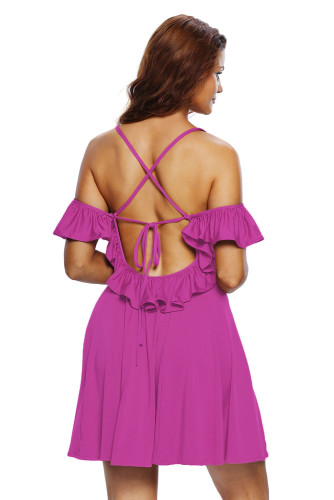 Sweet Sexy Dark Purple Backless Skater Dress