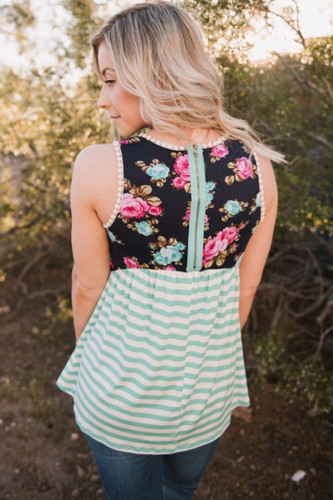 Mint Stripes and Floral Womens Tank