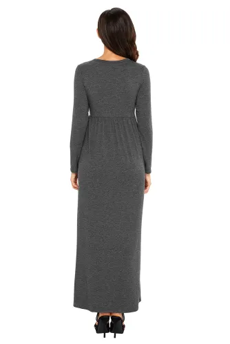 Charcoal Long Sleeve High Waist Maxi Jersey Dress