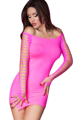 Elegant Off-shoulder Ripped Rosy Chemise Dress