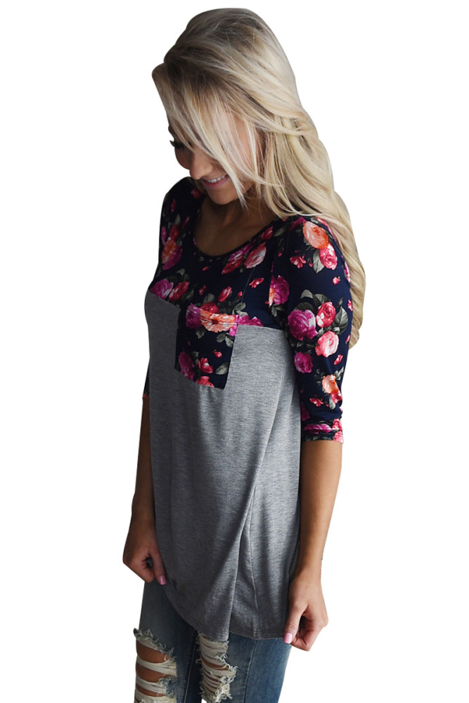 Floral Printed Gray Womens Top