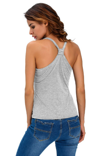 Grey Knot Back Basic Tank Top