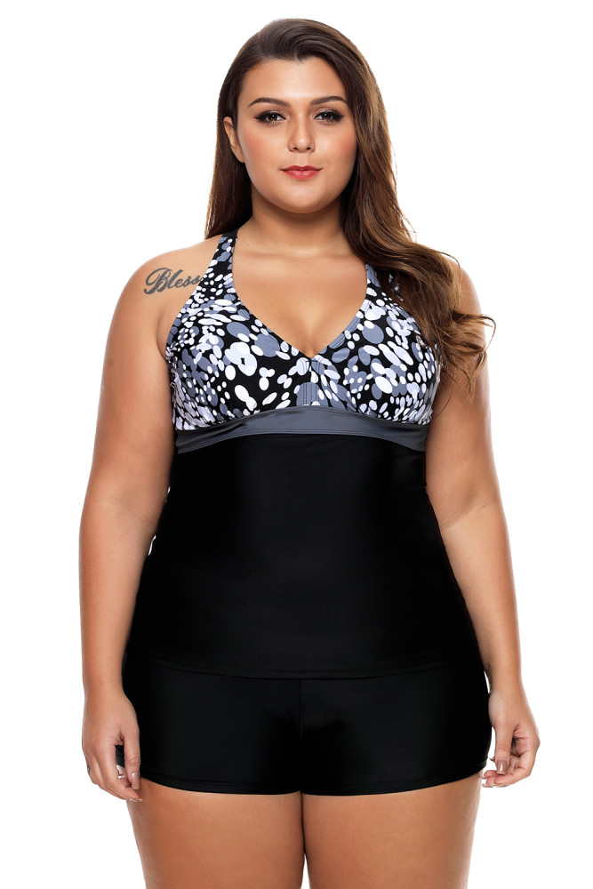 Grey White Spots 2pcs Tankini Bathing Suit