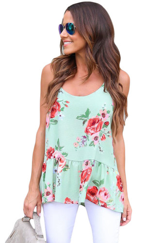 Flounced Light Green Floral Racerback Tank