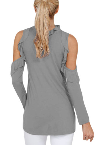 Gray Cold Shoulder Ruffle Top